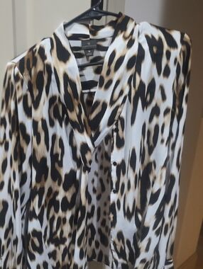 Worthington Leopard-Print Button Blouse in Black & Brown on White